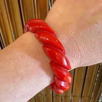 Cherry Red Bakelite Rope Carved Bangle