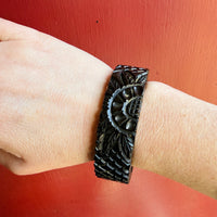 Tropical Motif Carved Black Bakelite Bangle