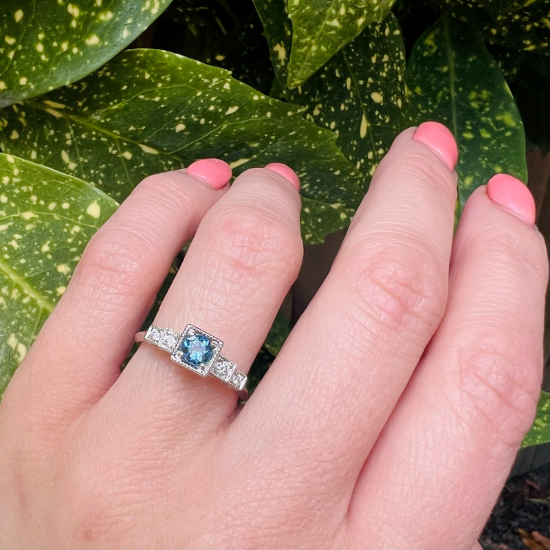 The Lotus Aquamarine and Diamond Engagement Ring