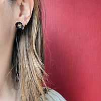 Winsome Black Onyx & Gold Flower Stud Earrings