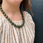 Expertly Carved Deep Green Jade Beads with Gold Clasp