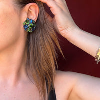 Gorgeous Blue & Green Rhinestone Earrings by Weiss