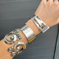 Wide Sterling Bangle with Hammered Finish