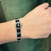 Diamonbar Sterling & Black Glass Buckle Bracelet
