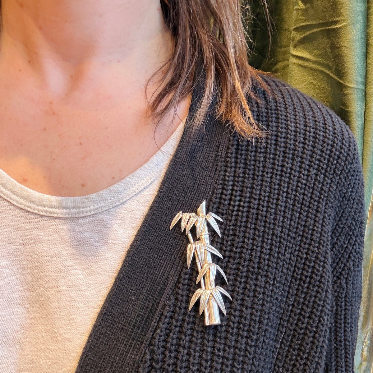 Naturalistic Sterling Silver Bamboo Brooch