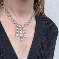 Elevated Art Deco Crystal & Sterling Fringe Necklace