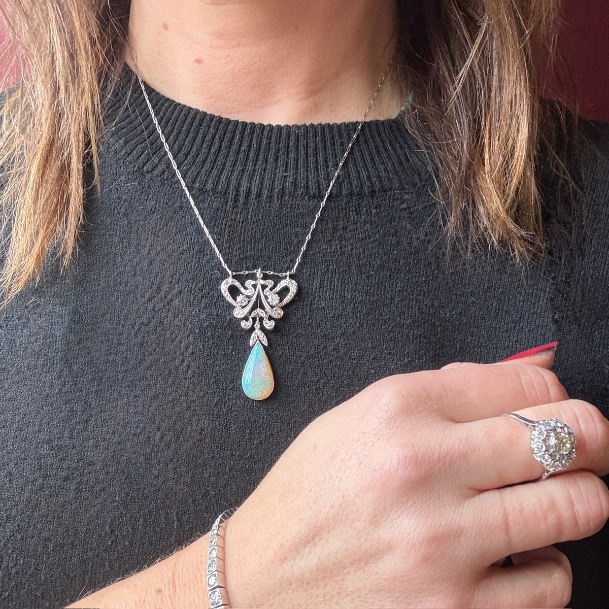 Gorgeous Antique Diamond and Opal Edwardian Necklace