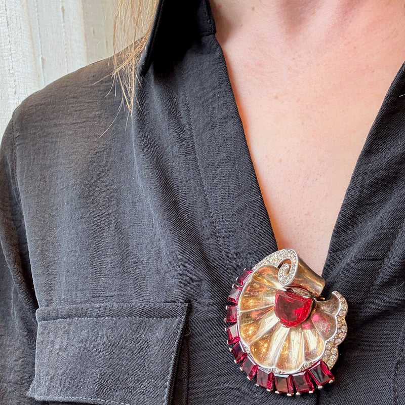 Retro Silver Gilt Sea Shell Fur Clip by Boucher