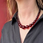 Glossy Red Amber Orb Bead Necklace
