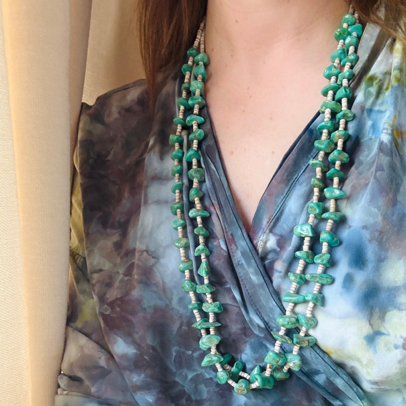 Double Strand of Green Turquoise & Heishi Bead Necklace