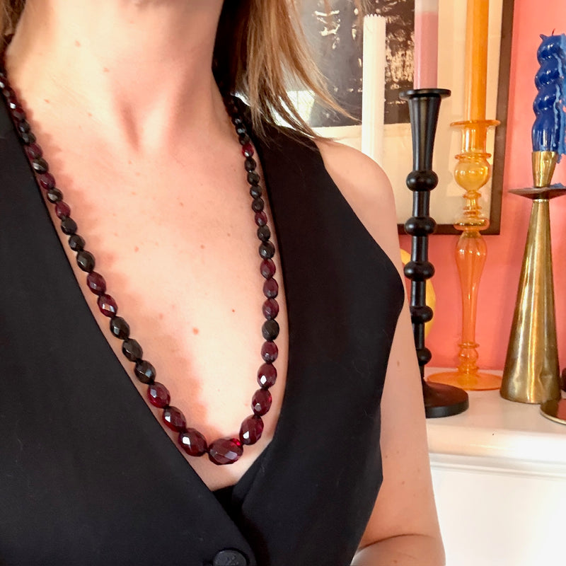 Gorgeous Red Amber Graduated Bead Necklace
