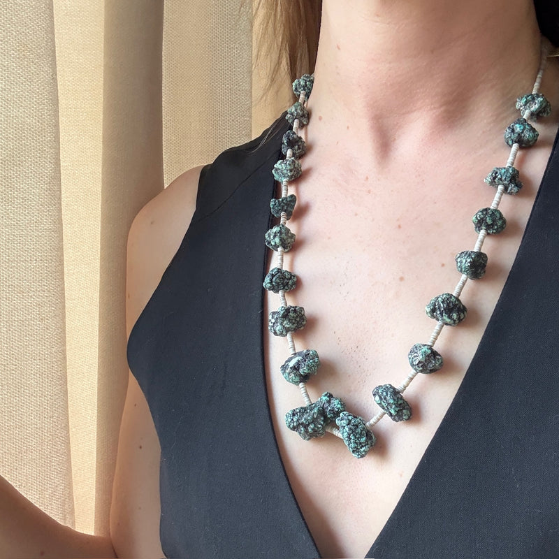 Spider Web Turquoise & Heishi Bead Necklace