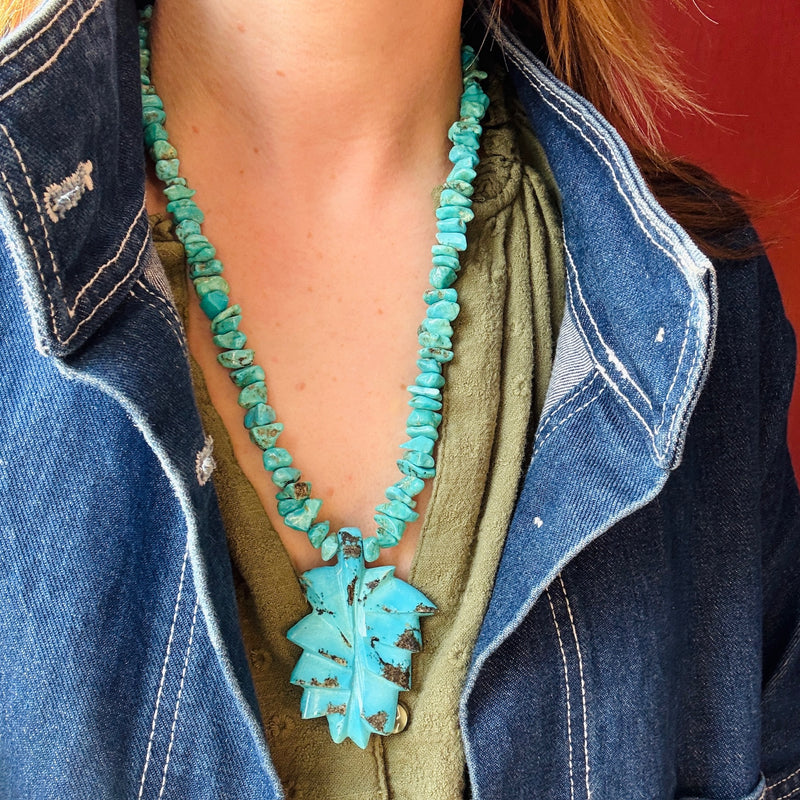 Turquoise Nugget Necklace with Morenci Leaf Pendant