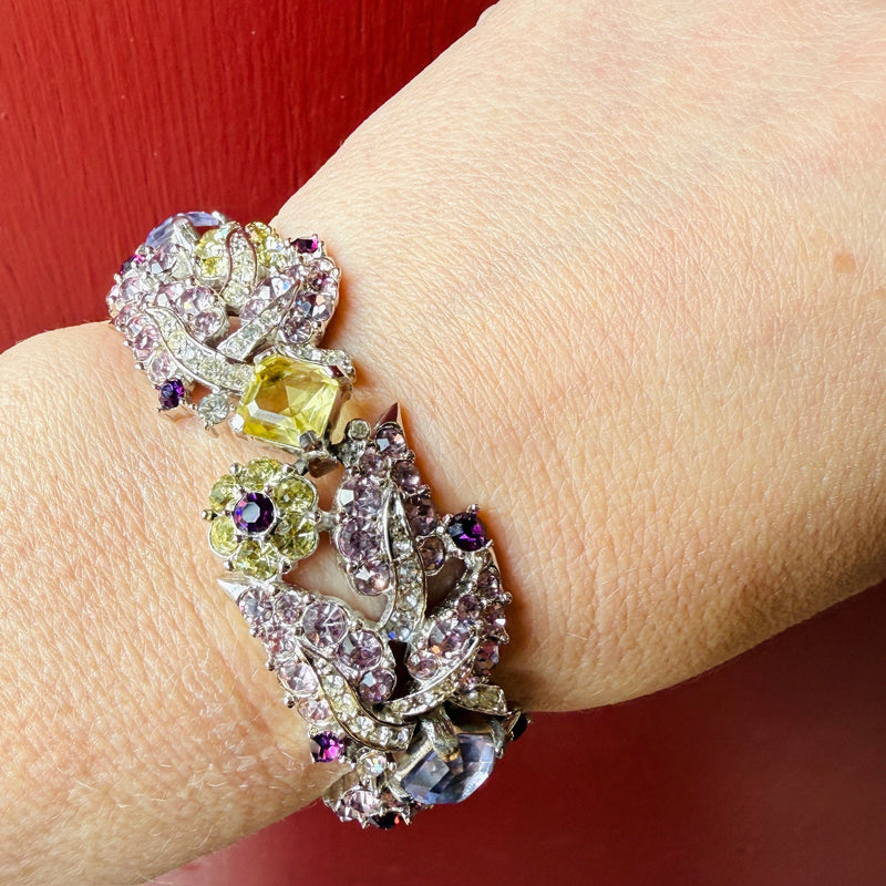 Romantic Boucher Rhinestone Bracelet in Springtime Pastels