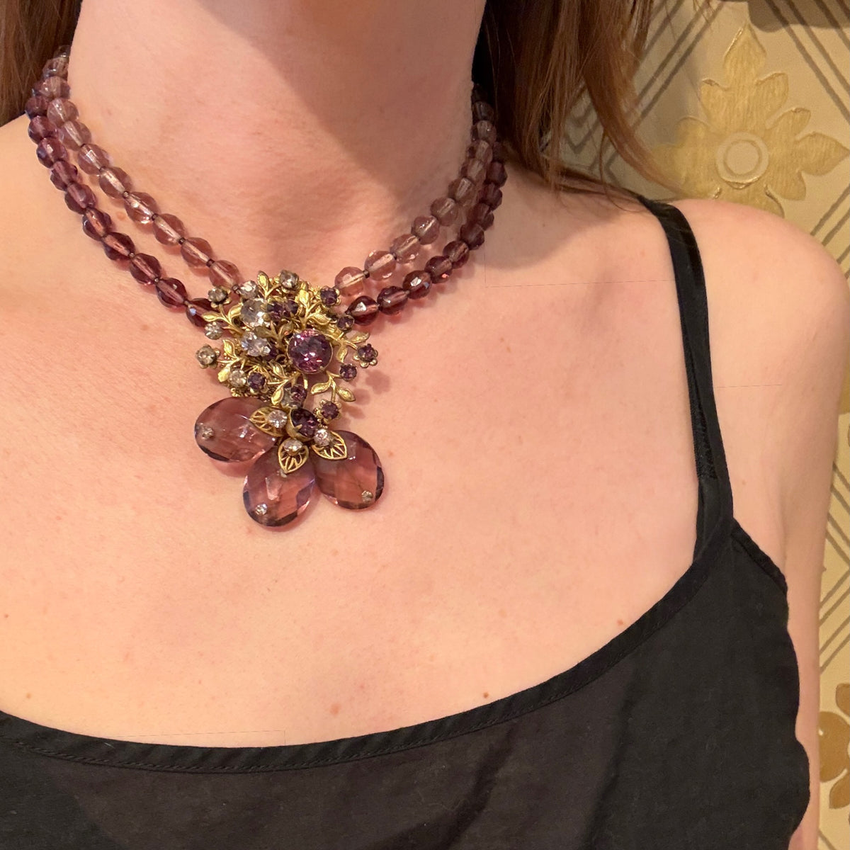 Decadent Pink & Purple Crystal Necklace by Miriam Haskell