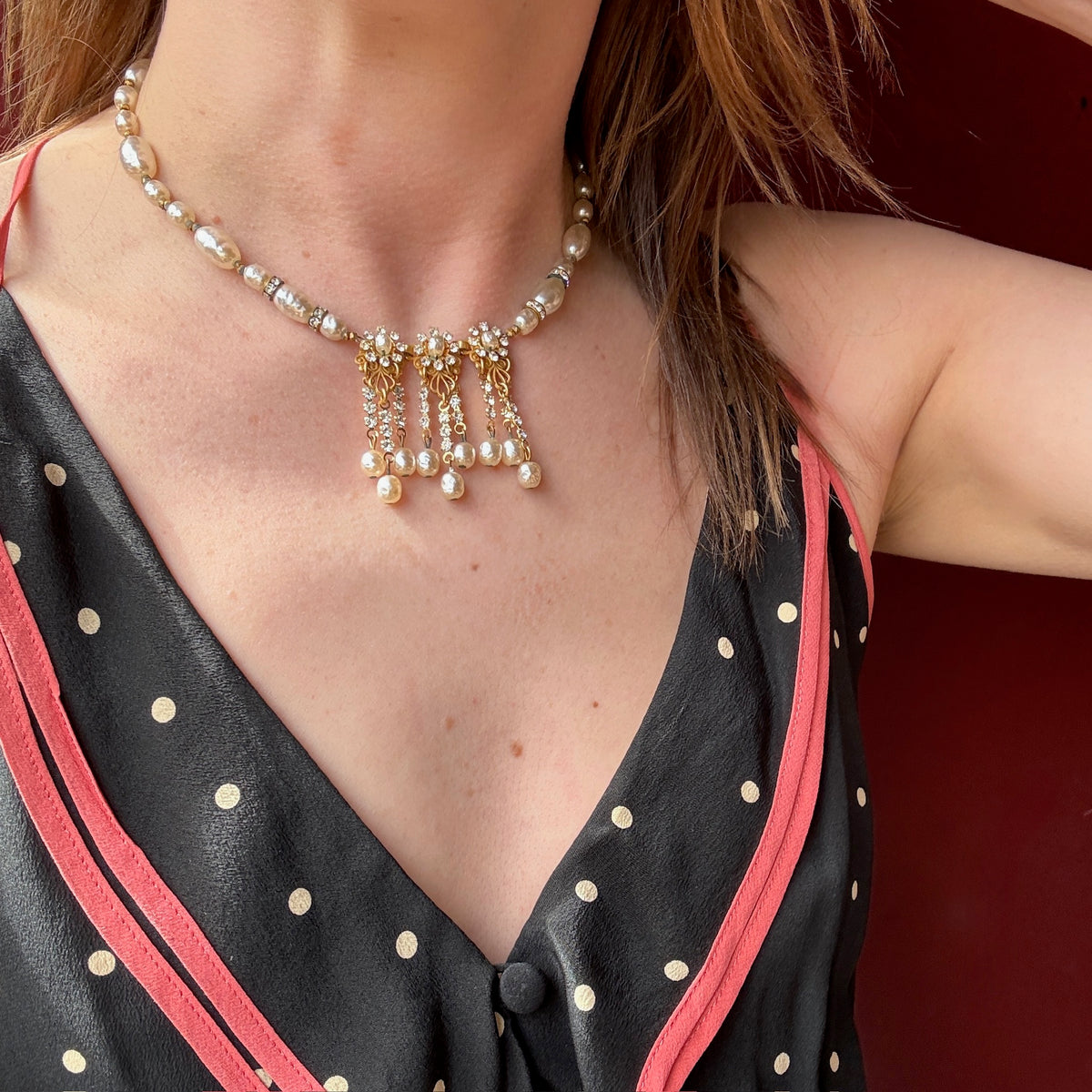 Enchanting "Pearl" & Crystal Fringe Necklace by Haskell