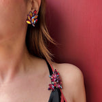 Purple & AB Red Crystal Brooch & Earrings by Regency