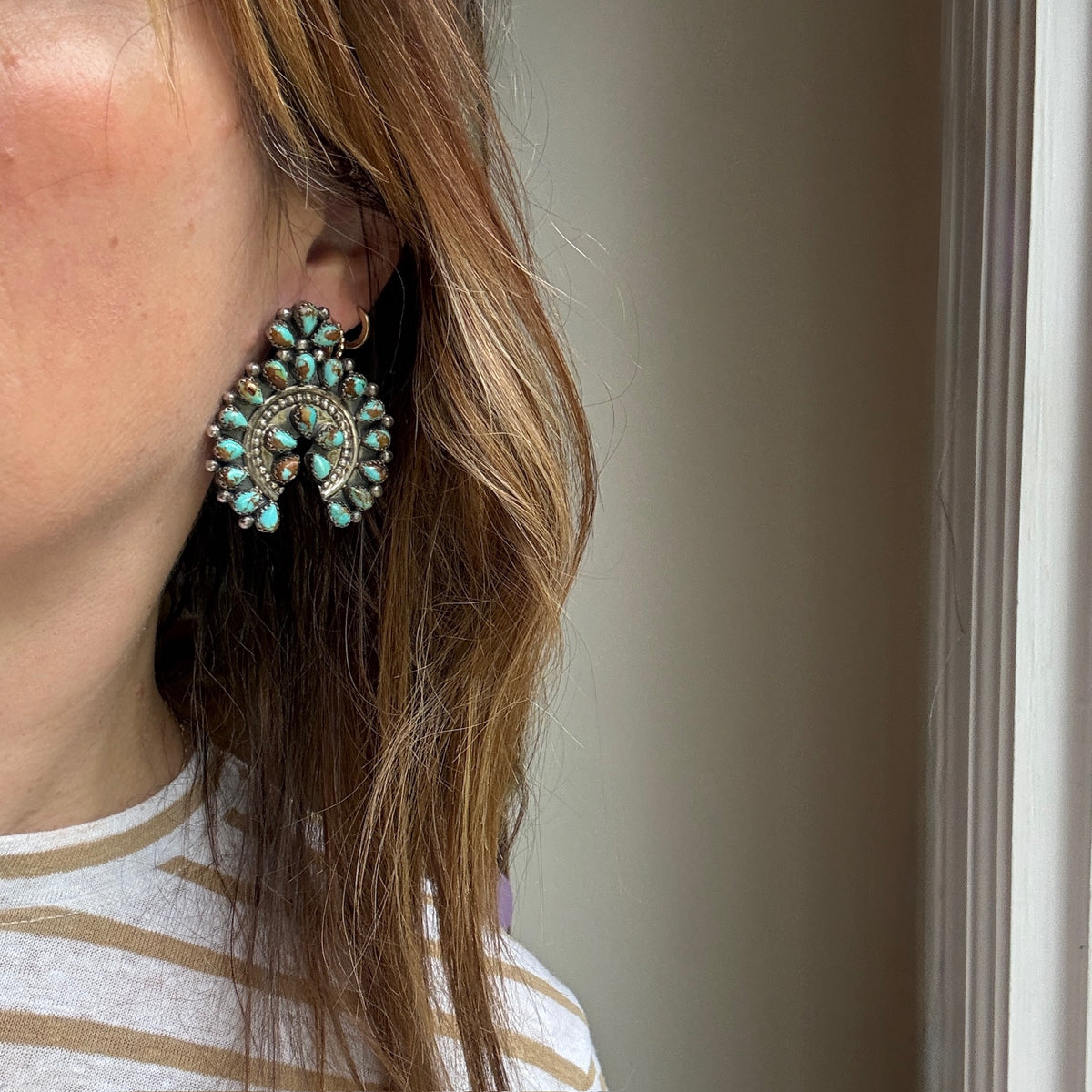 Turquoise & Sterling Silver Naja Earrings Signed EJA