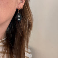 Victorian Agate Earrings Inlaid with Silver Crosses