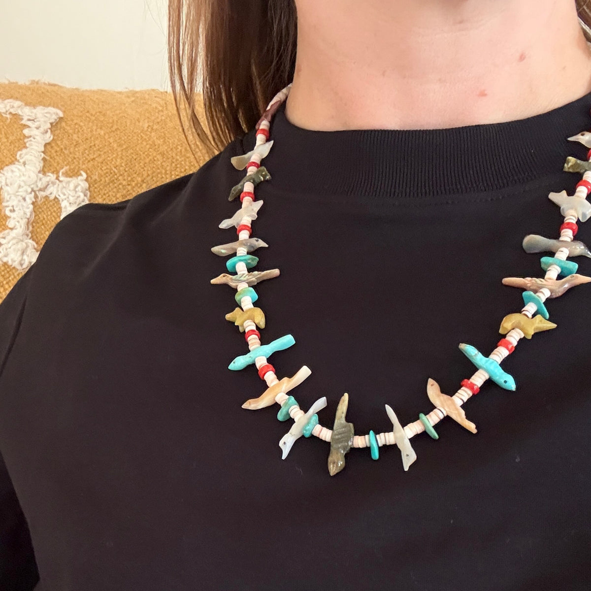 Colorful Zuni Carved Fetish Necklace