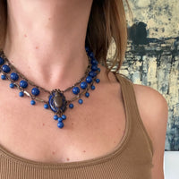 Egyptian Revival Czech Glass & Brass Swag Necklace