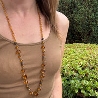 Art Deco Amber Glass & Brass Filigree Beads