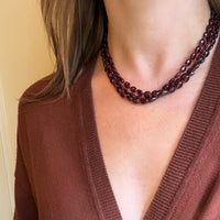 Three Strand Garnet Beads with Gold & Garnet Clasp