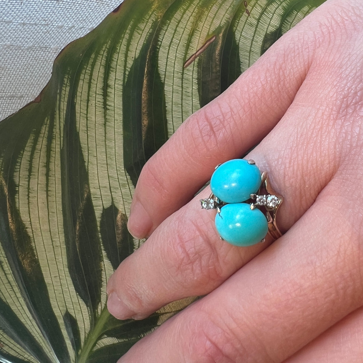 Turquoise Toi et Moi Ring with Diamond Accents