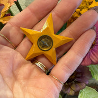 Bright Yellow Bakelite Star Button with Compass
