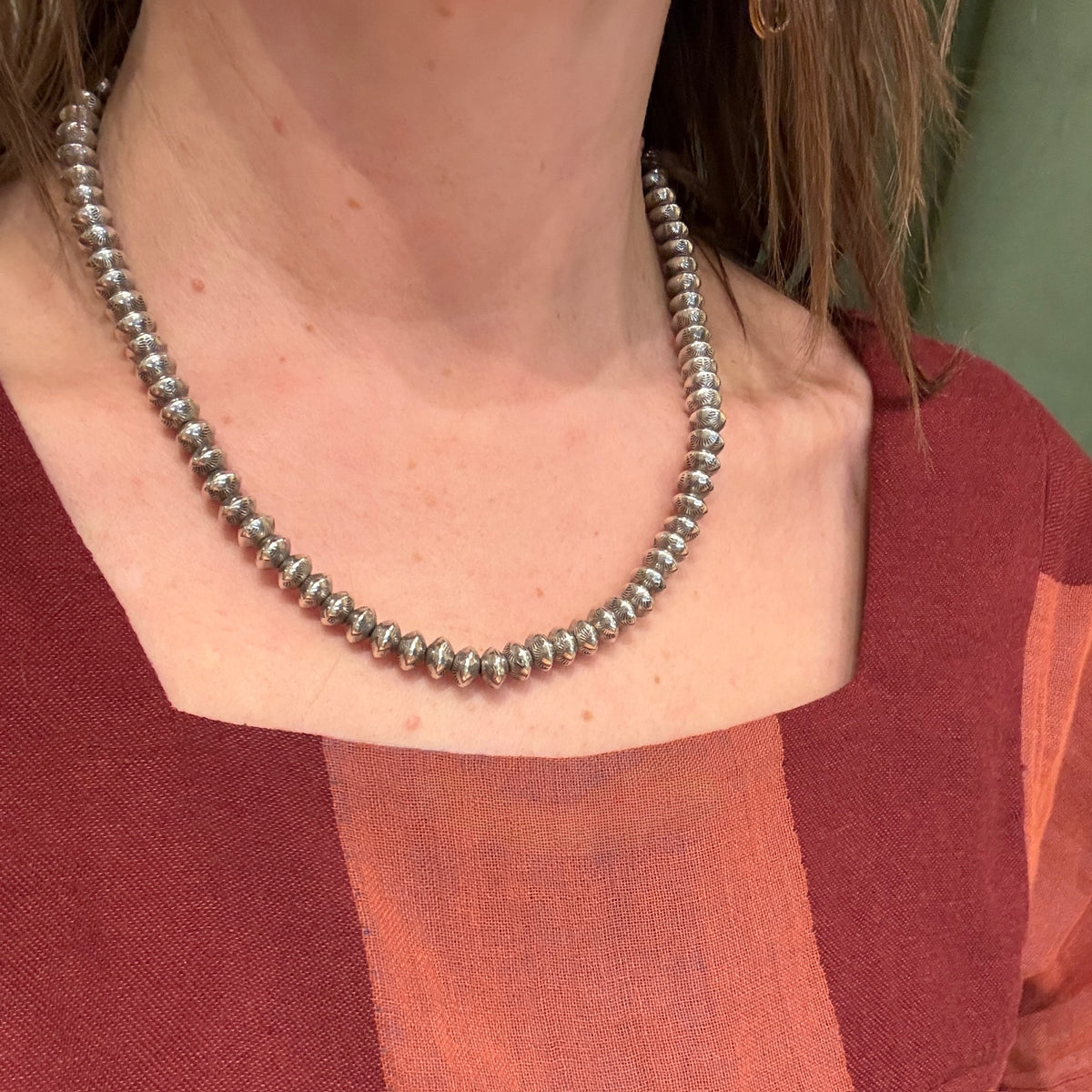 Navajo Rocker Design Silver Beaded Necklace