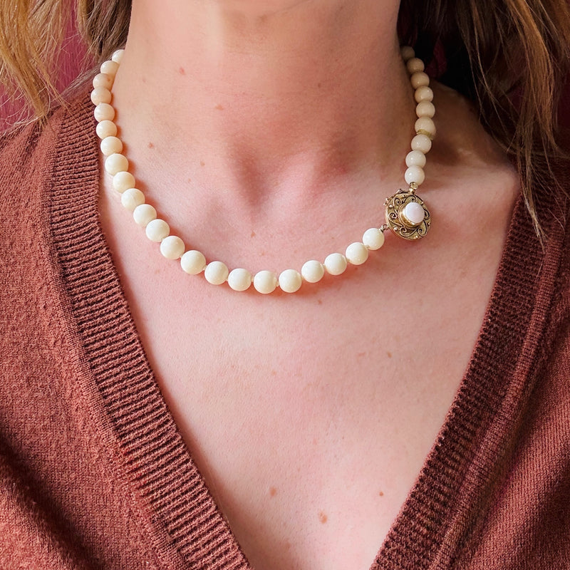 Angel Skin Beads with Etruscan Revival Gold Clasp