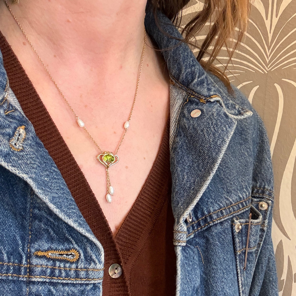 Edwardian Revival Peridot & Pearl Necklace