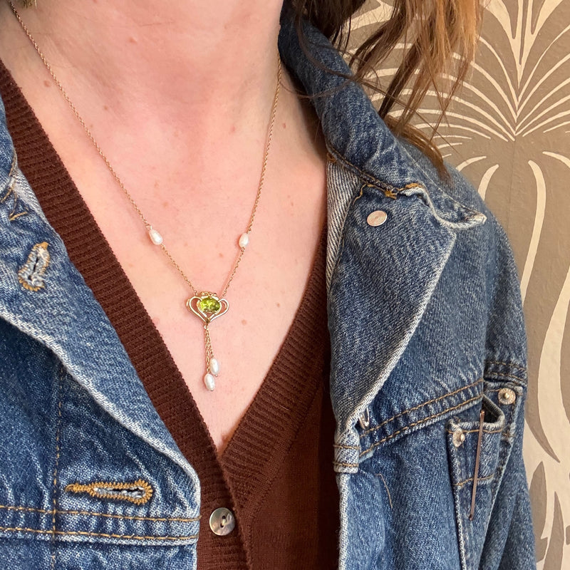 Edwardian Revival Peridot & Pearl Necklace