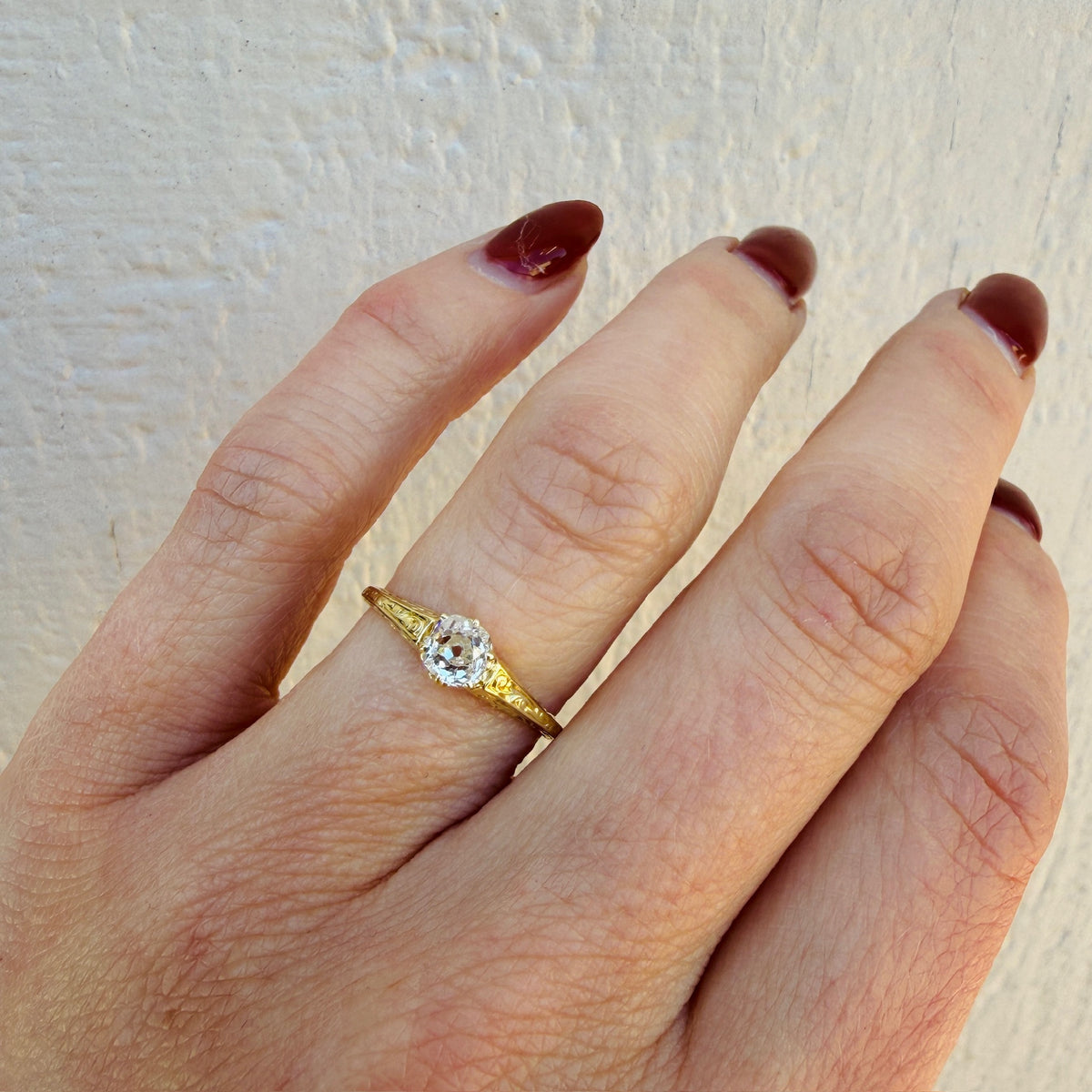 Old Mine Cut Diamond in Gold Art Deco Ring