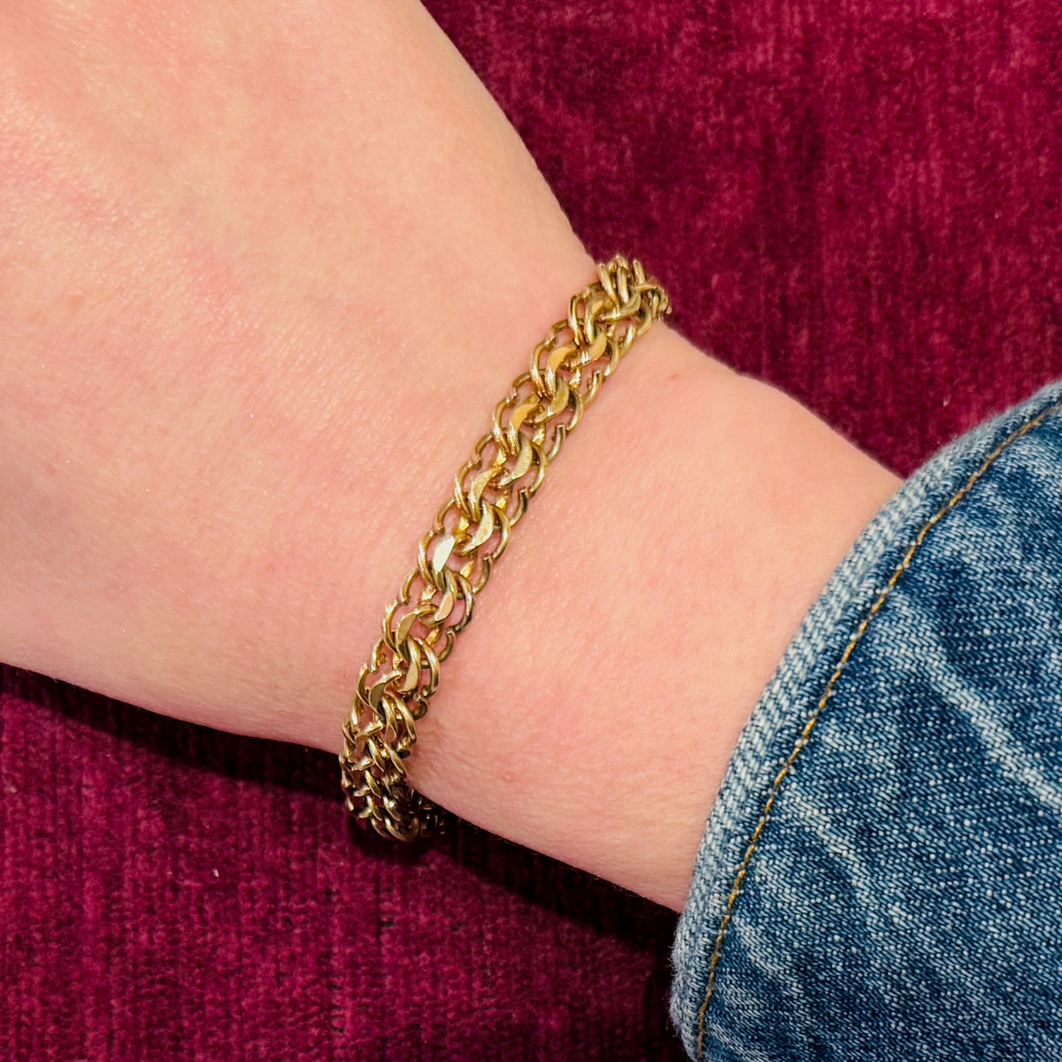 Mid-Century Triple-Link Gold Filled Charm Bracelet