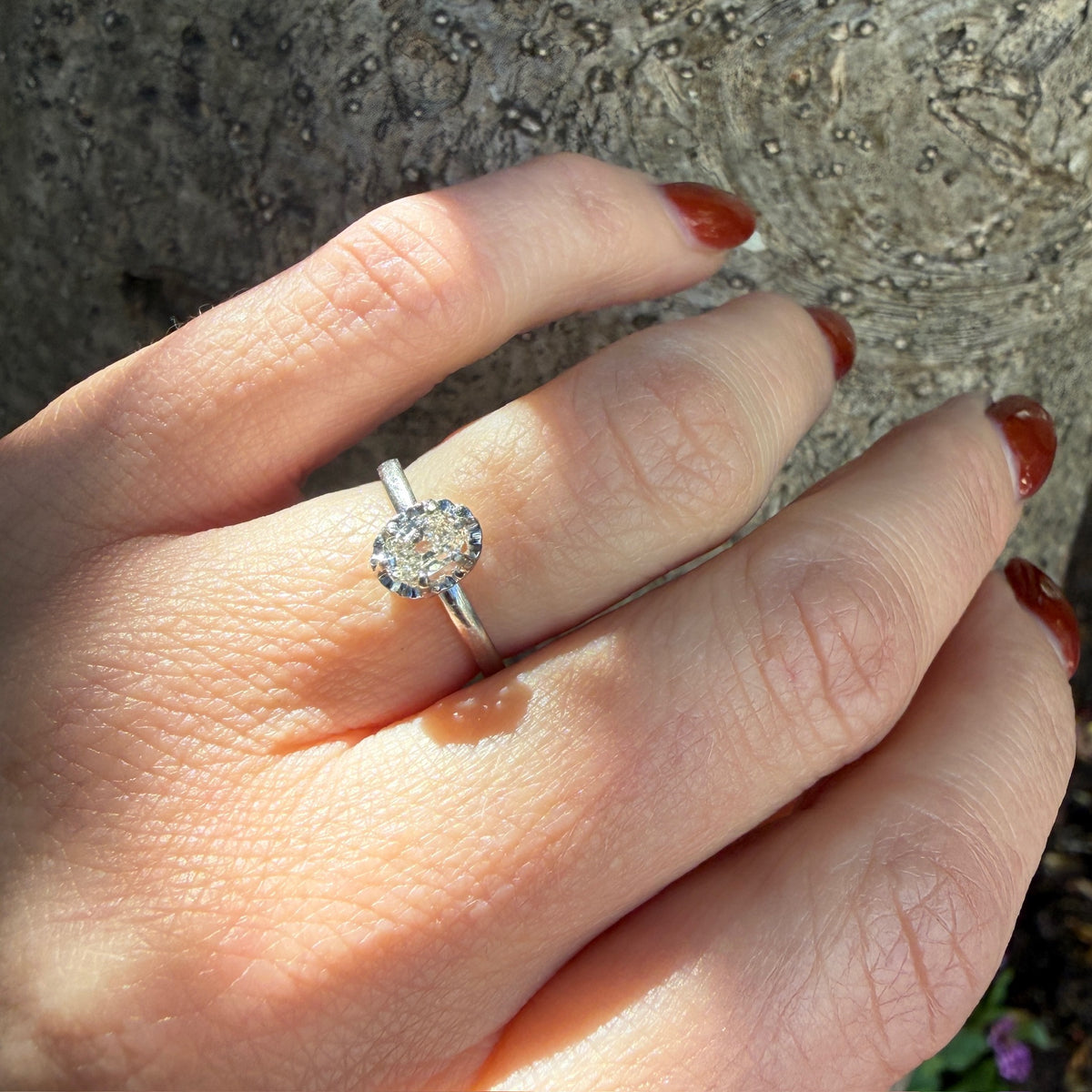 Oval Old Mine Cut Diamond in Elegant Platinum Ring