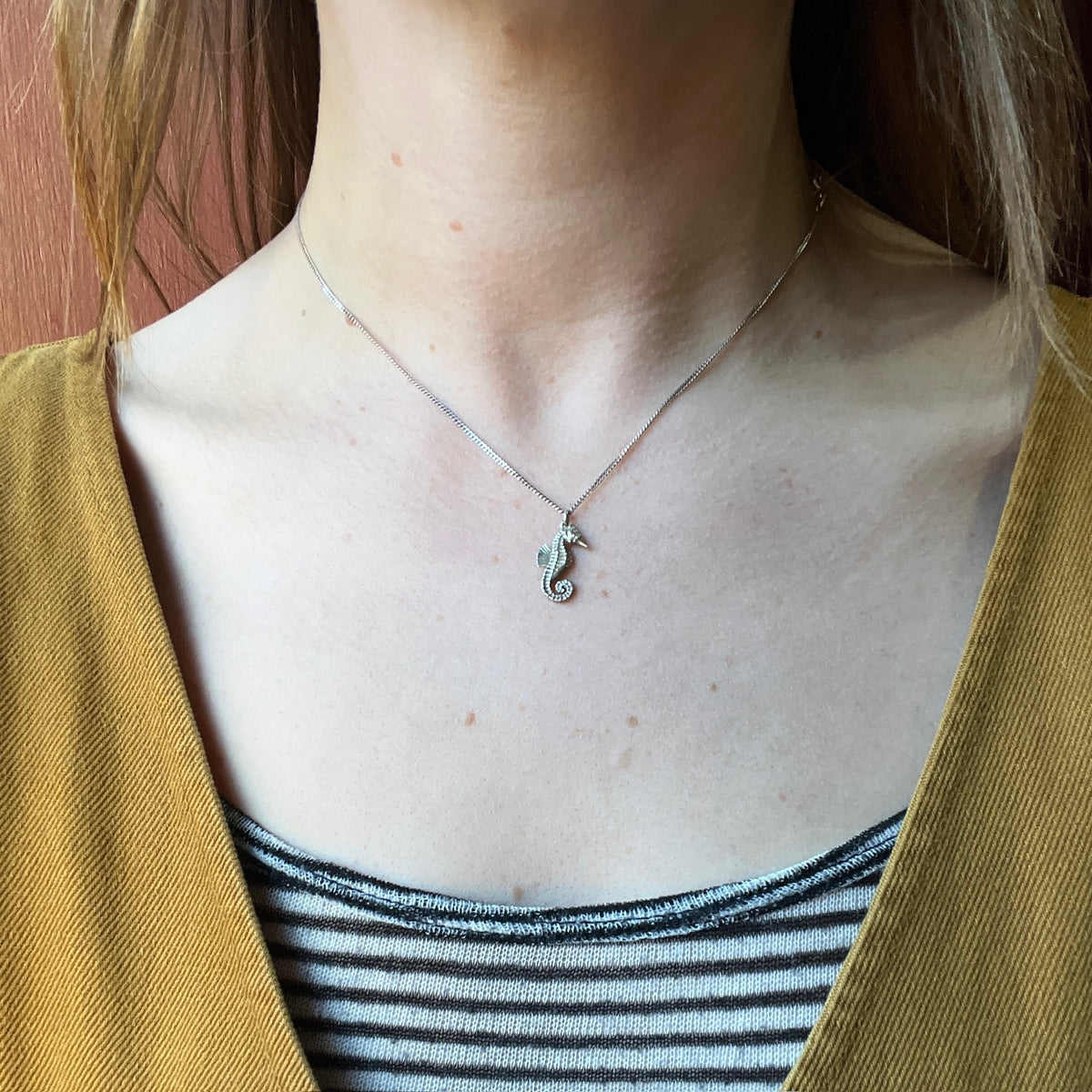 Sweet Sterling Seahorse Charm Necklace