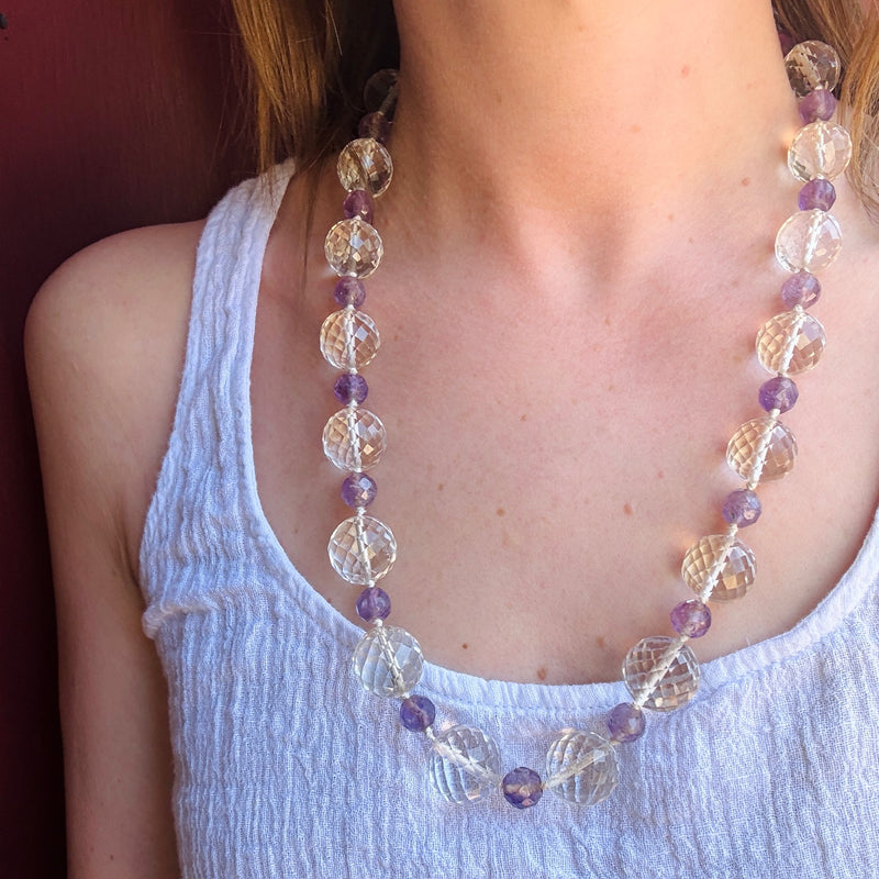 Faceted Rock Crystal & Amethyst Bead Necklace