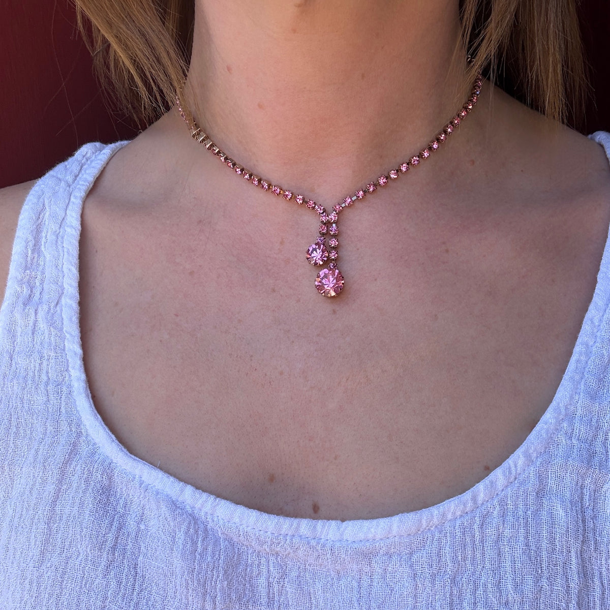 Bright Pink Rhinestone Negligee Necklace