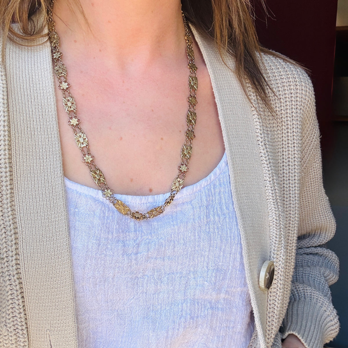 Victorian Silver Gilt Floral Link Chain by Ancient Influences