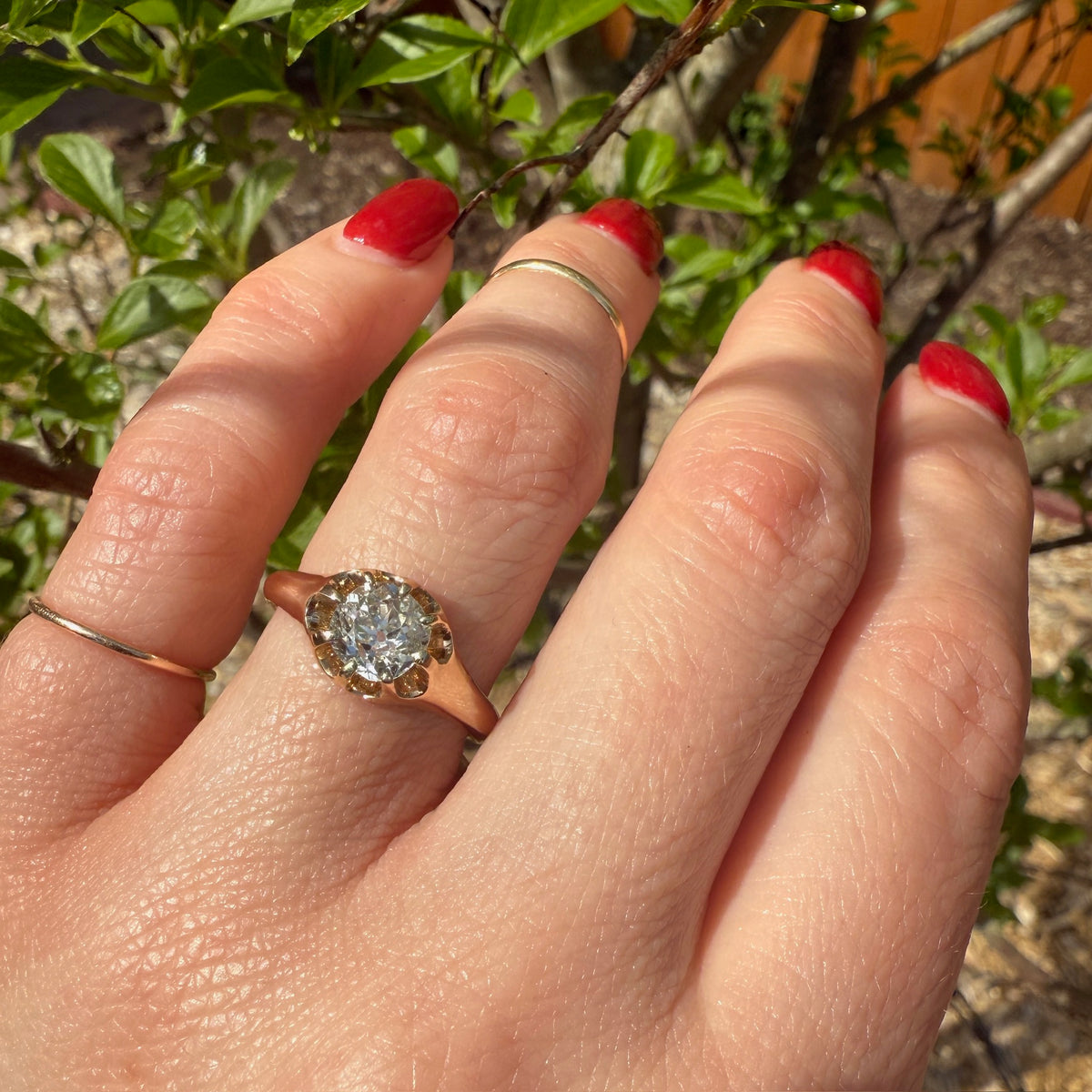 Chunky Old Mine Cut Diamond Belcher Solitaire
