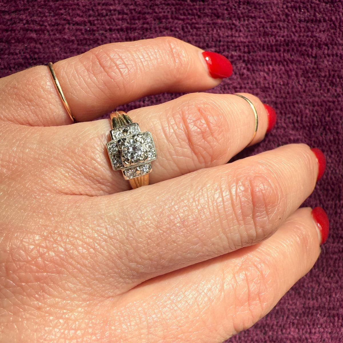 Striking Platinum and Gold Art Deco Engagement Ring