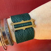 Antique Buckle & Green Leather Bracelet by Ancient Influences