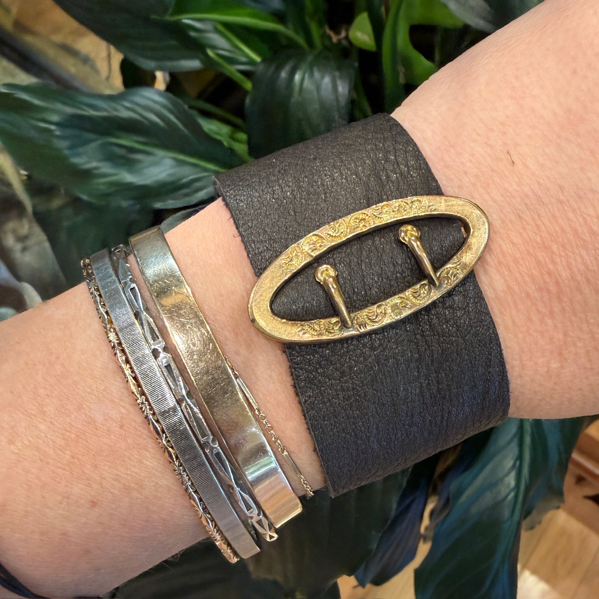 Victorian Buckle on Leather Bracelet by Ancient Influences
