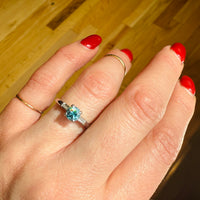 40s Platinum Diamond Baguette Blue Zircon Engagement Ring