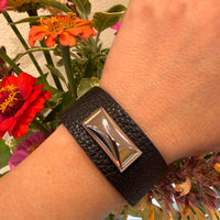 Chrome & Black Leather Bracelet by Ancient Influences