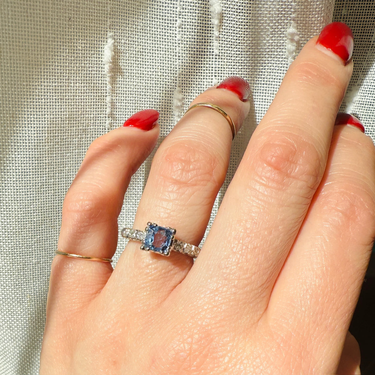 Carré Cut Blue Sapphire Platinum Engagement Ring