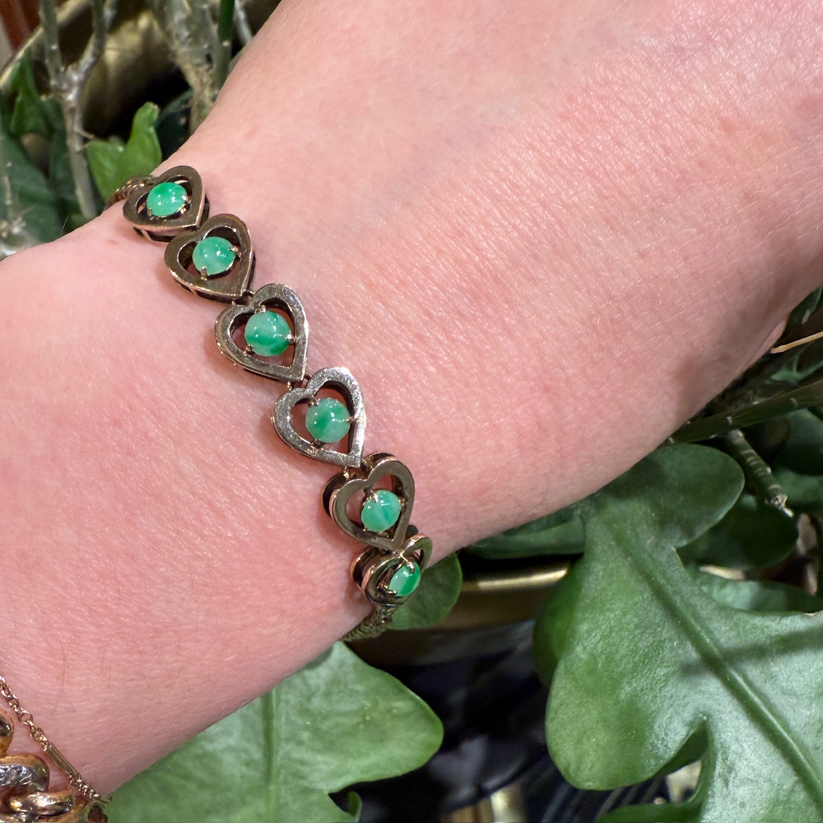 Sweet Jade & 14k Gold Heart Bracelet