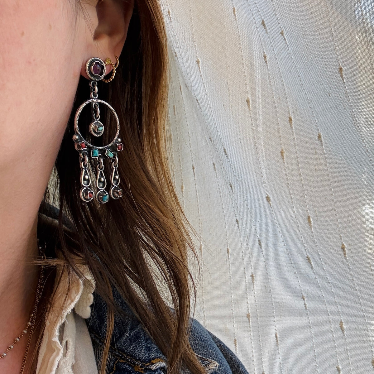 Gem-Studded Sterling Chandelier Earrings in Matl-Style