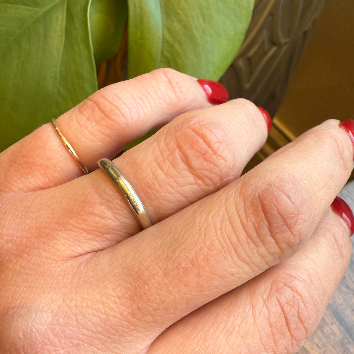 Softly Faceted 14k Warm White Gold Band